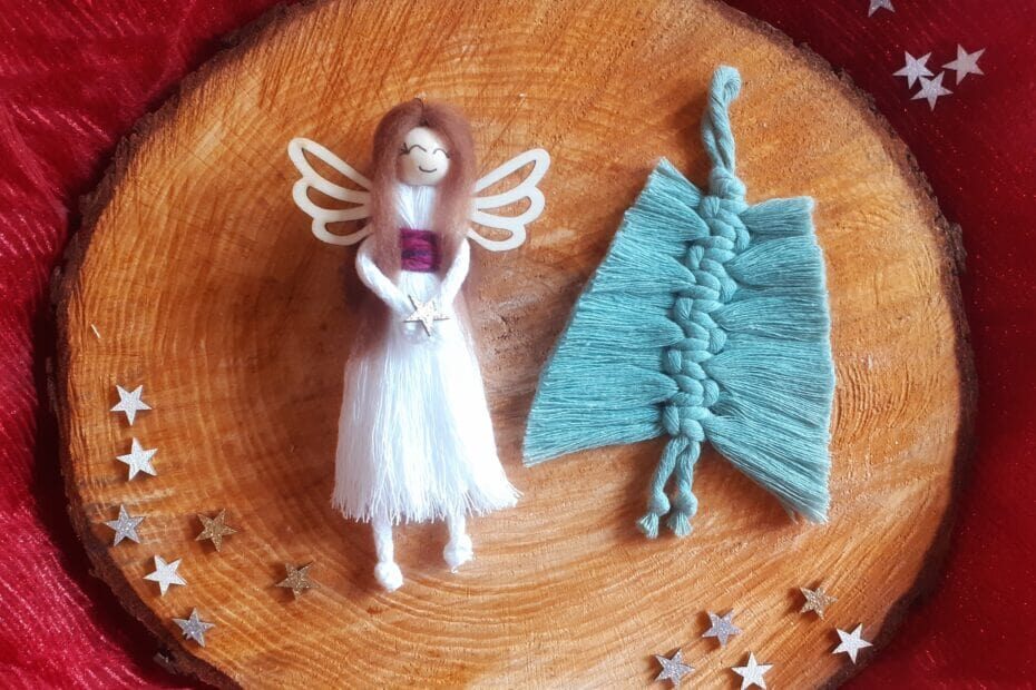 aniołek i choinka wykonane ze sznurka